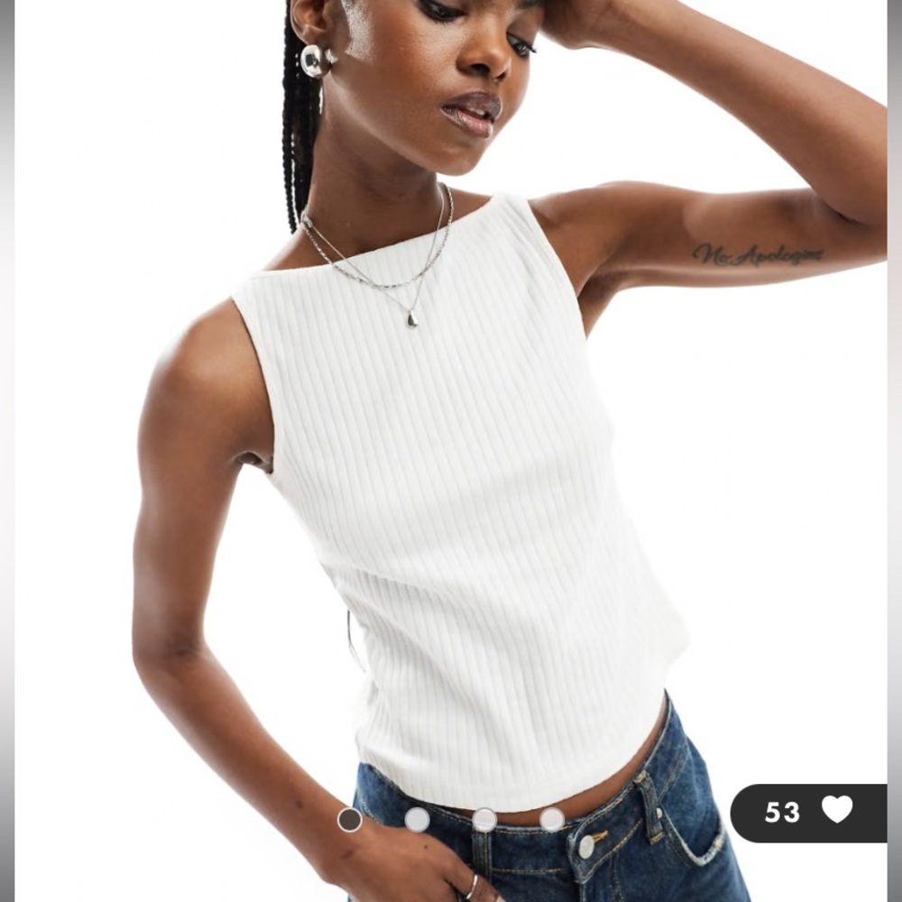 Asos white COLLUSION slash neck ribbed tank top
